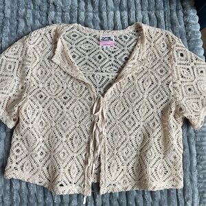 Future collective boho boxy cropped tie front crochet lace top